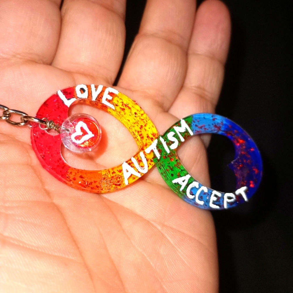 Handmade Autism Acceptance infinity keychain, hand-painted resin